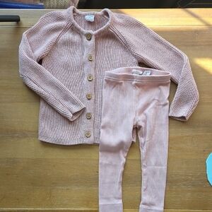 Jamie Kay Organic Cotton Modal Legging / Rib Cardigan- Powder Pink 1 Year